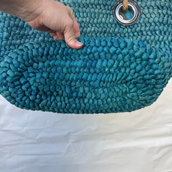 Sun and sand // teal woven sea grass tote purse jun1 - Picture 6 of 8